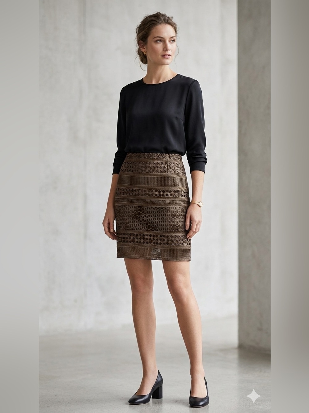WHBM Brown Bronze Metallic Sheen Pencil Skirt NWT Knee Length Size 4~